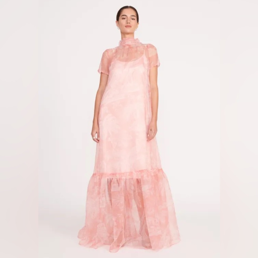 STAUD Pink Sheer Tulle Maxi Dress